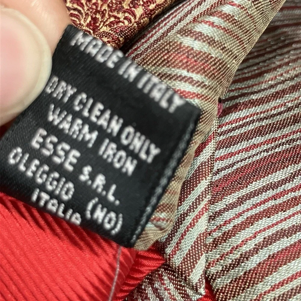 Valentino 100% Silk Diagonal Stripe Neck Tie Red Silver Gray Italy Designer